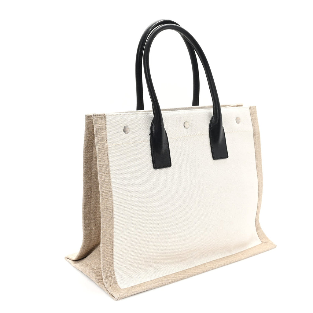 Linen Calfskin Small Rive Gauche Tote Greggio Natural