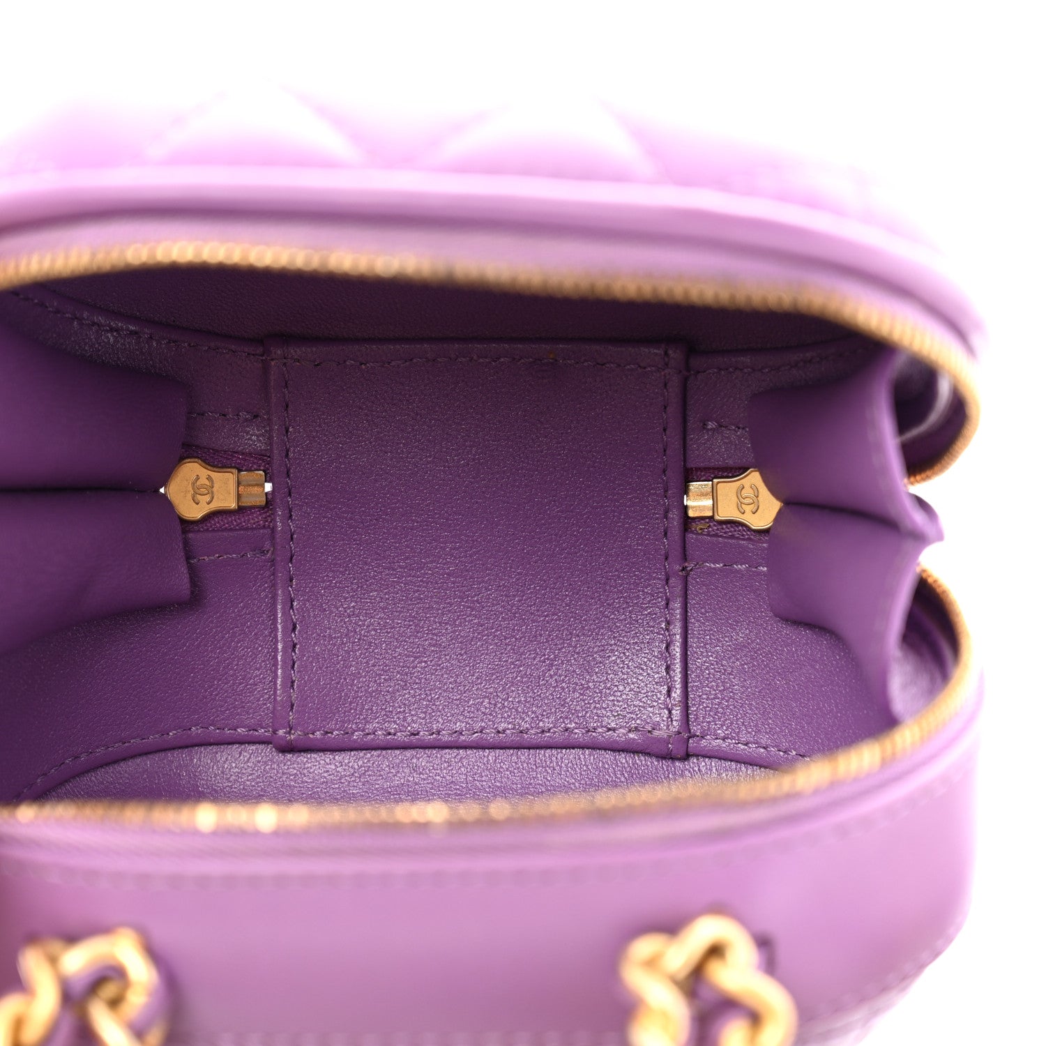 Lambskin Quilted CC Bubble Vanity Case With Chain Purple