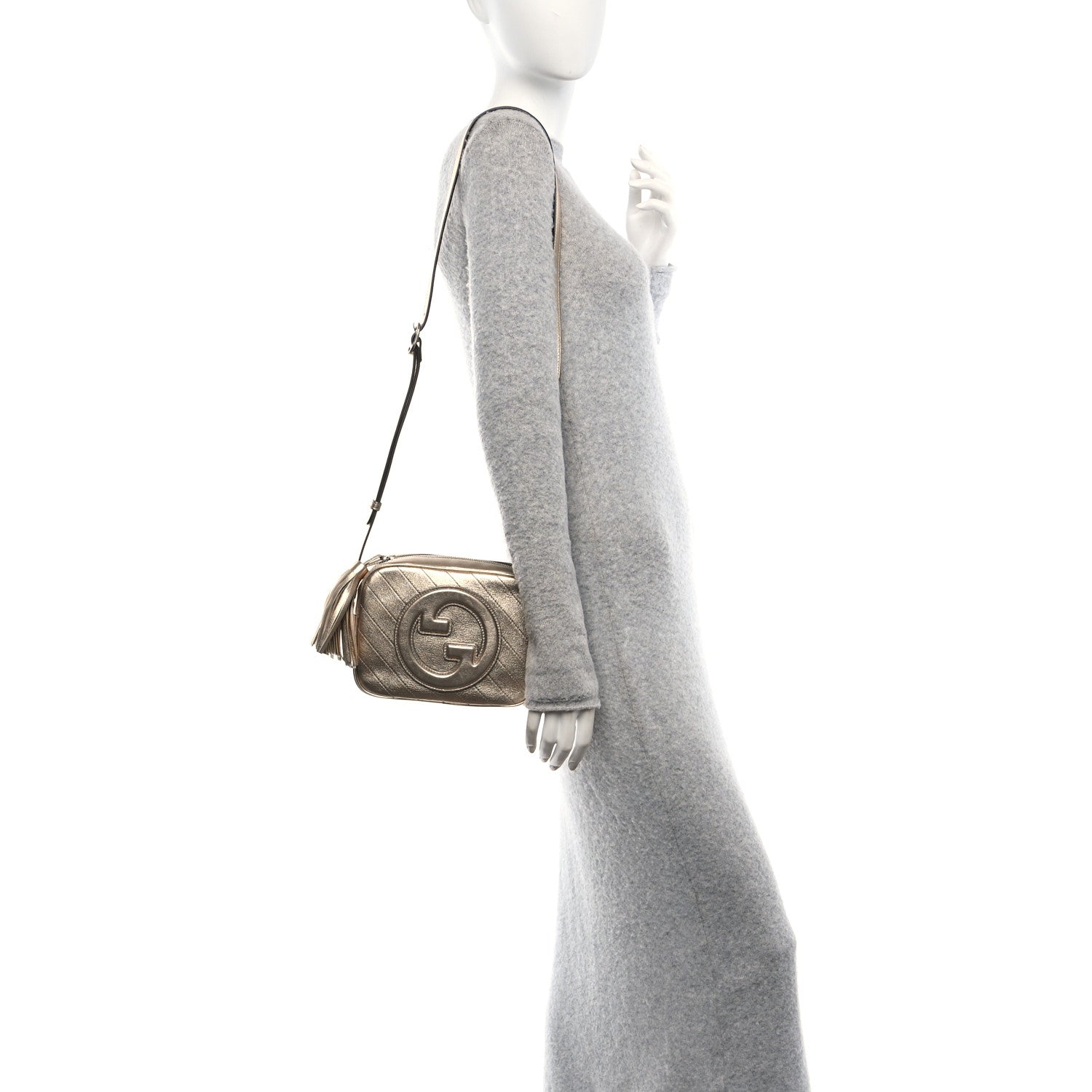Metallic Sakai Be Green Calfskin Diagonal Stitched Small Blondie Shoulder Bag Golden Beige