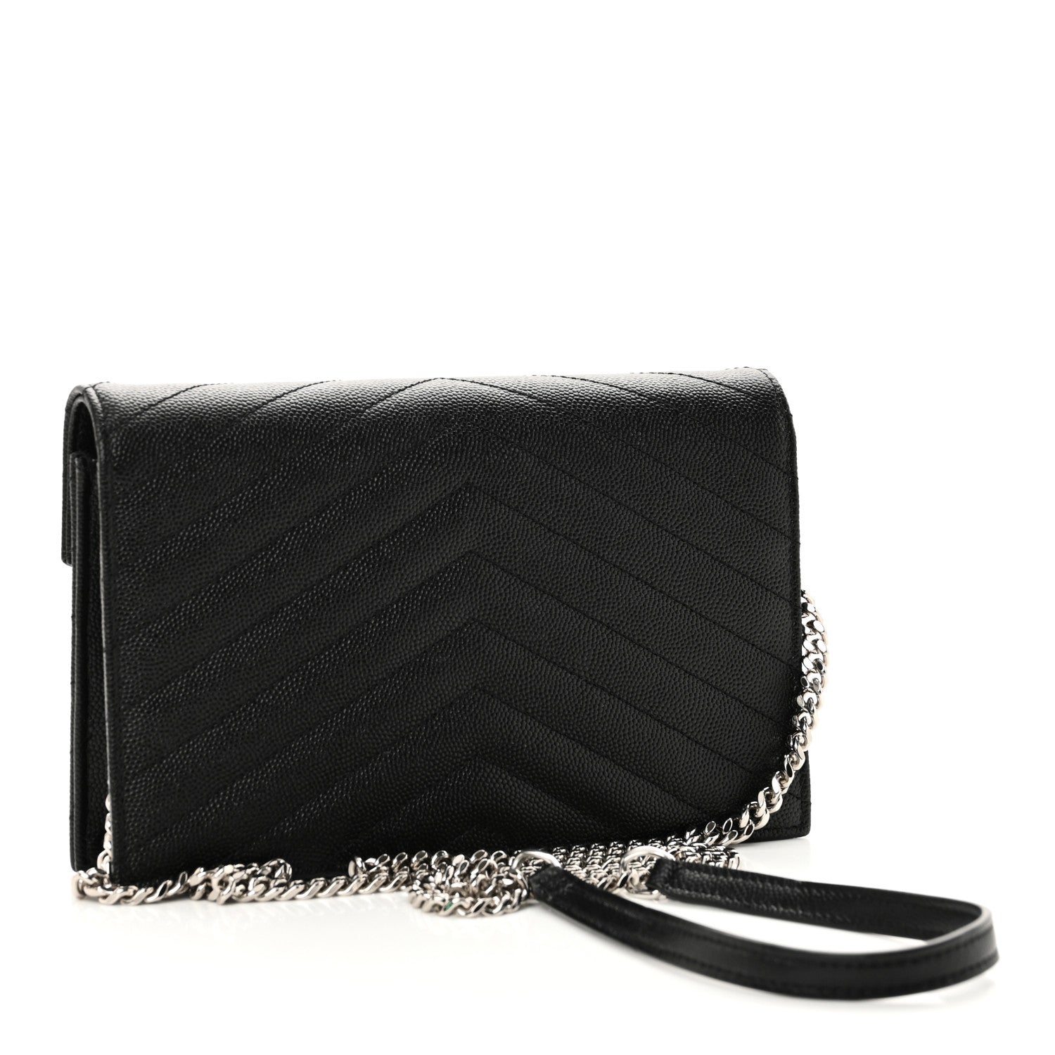 Grain De Poudre Matelasse Chevron Monogram Envelope Chain Wallet Black
