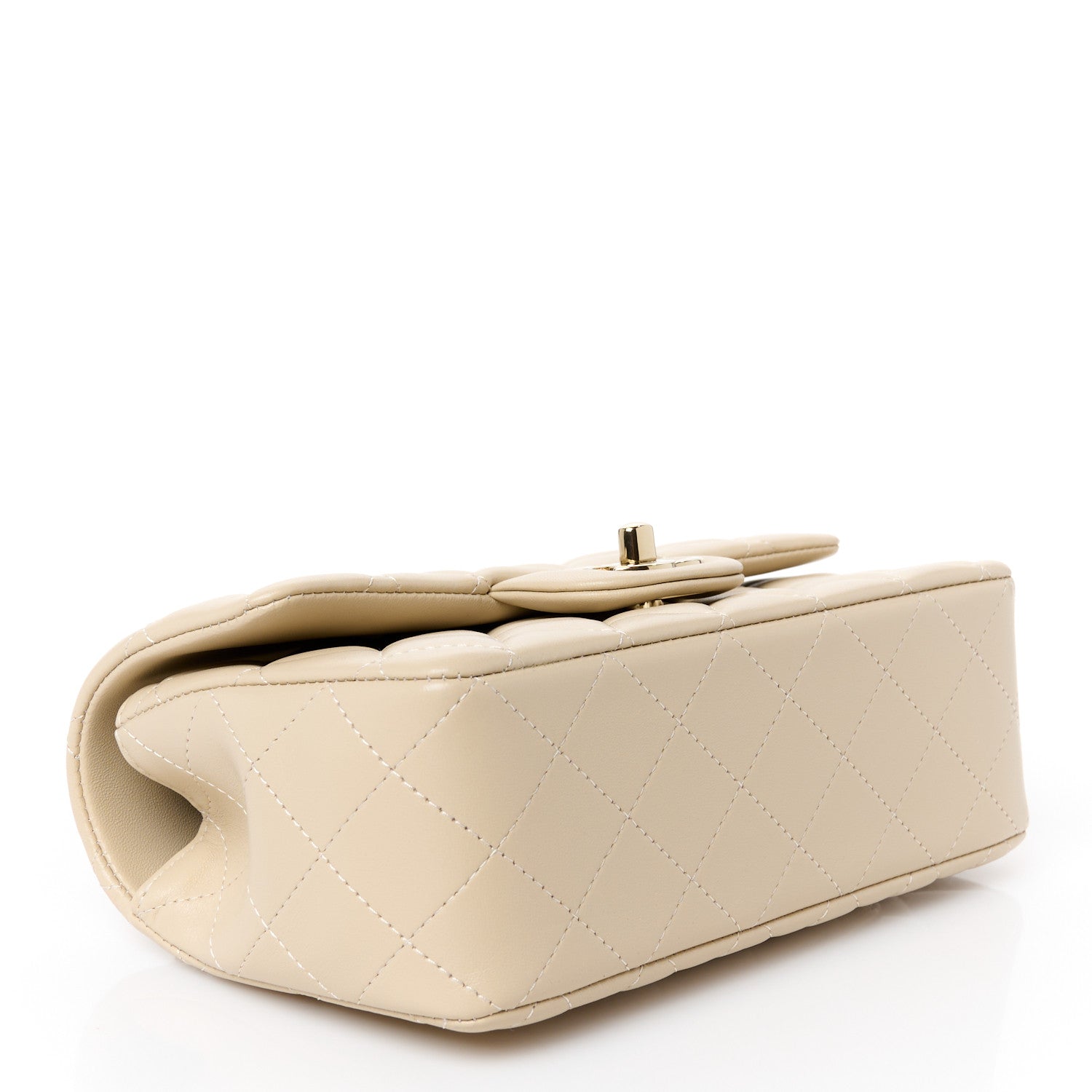 Lambskin Quilted Mini Top Handle Rectangular Flap Beige