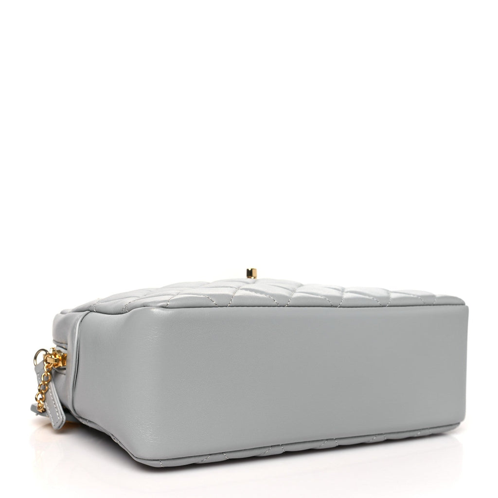 Shiny Lambskin Quilted Medium Camera Case Grey