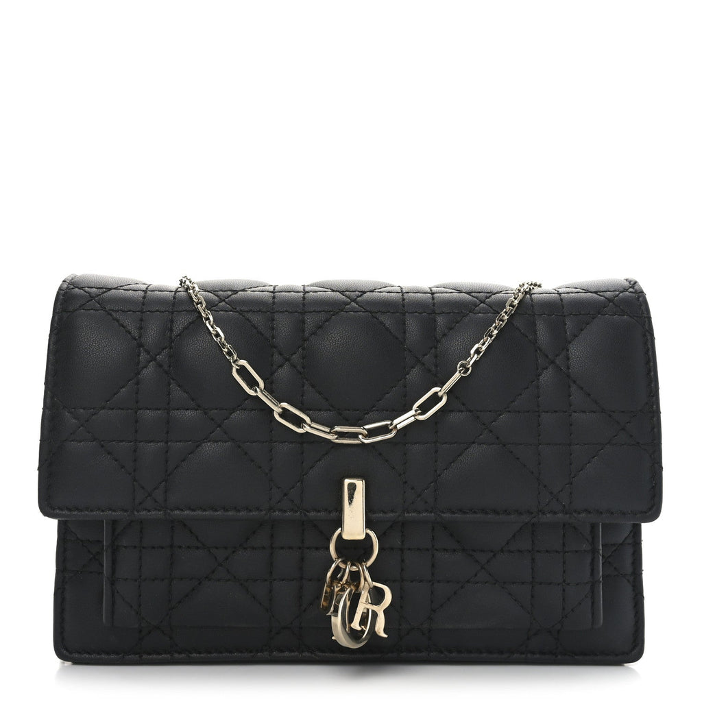 Lambskin Cannage Miss Dior Chain Pouch Black