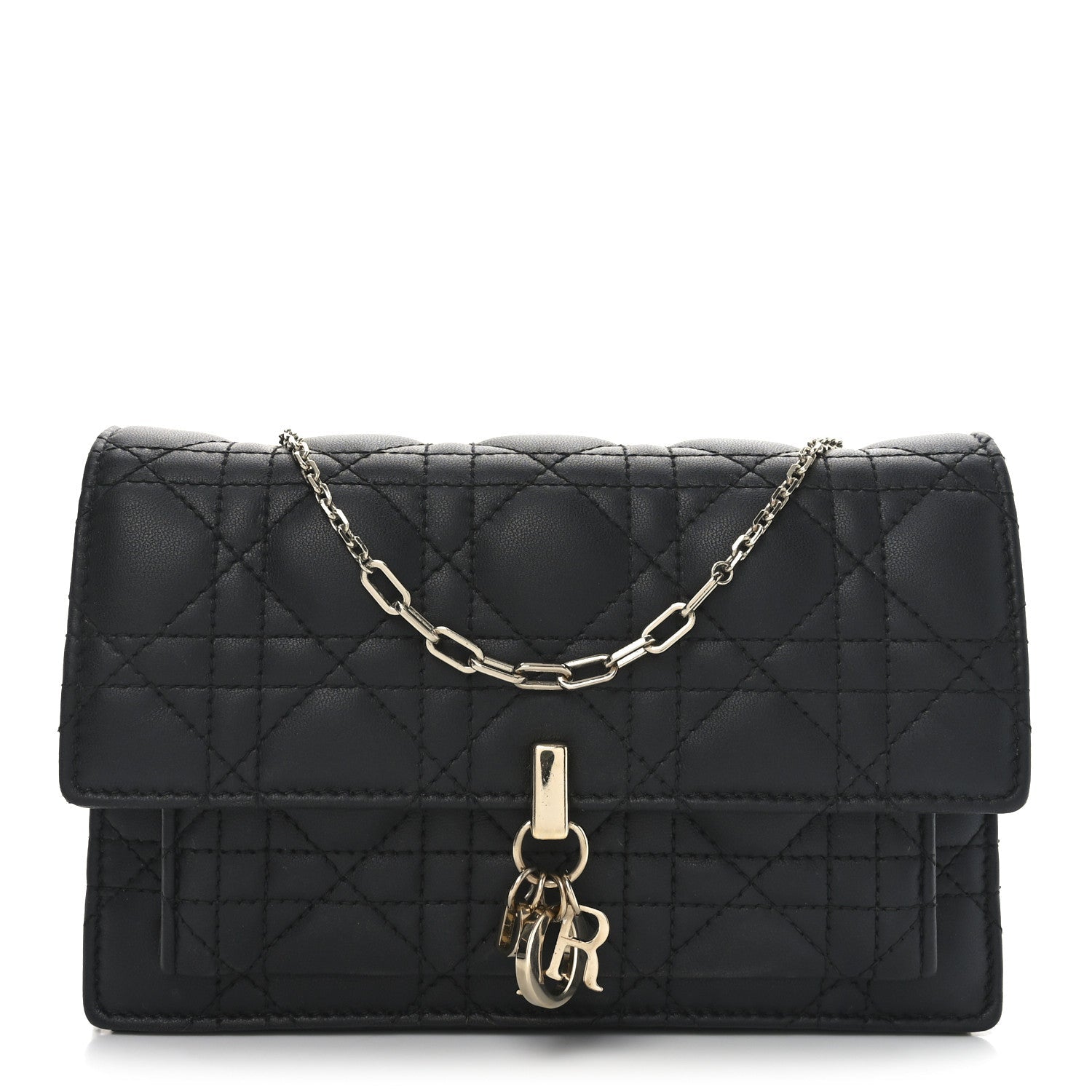 Lambskin Cannage Miss Dior Chain Pouch Black