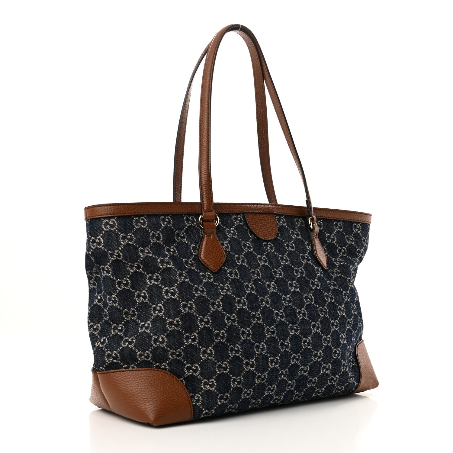 New Denim GG Monogram Medium Ophidia Shopping Tote Blue Tea Cuir