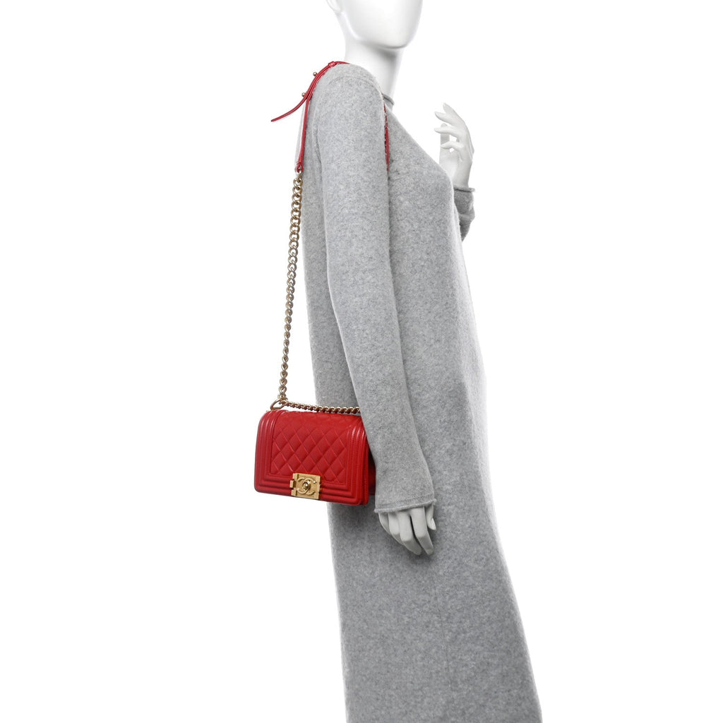 Lambskin Quilted Small Boy Flap Red