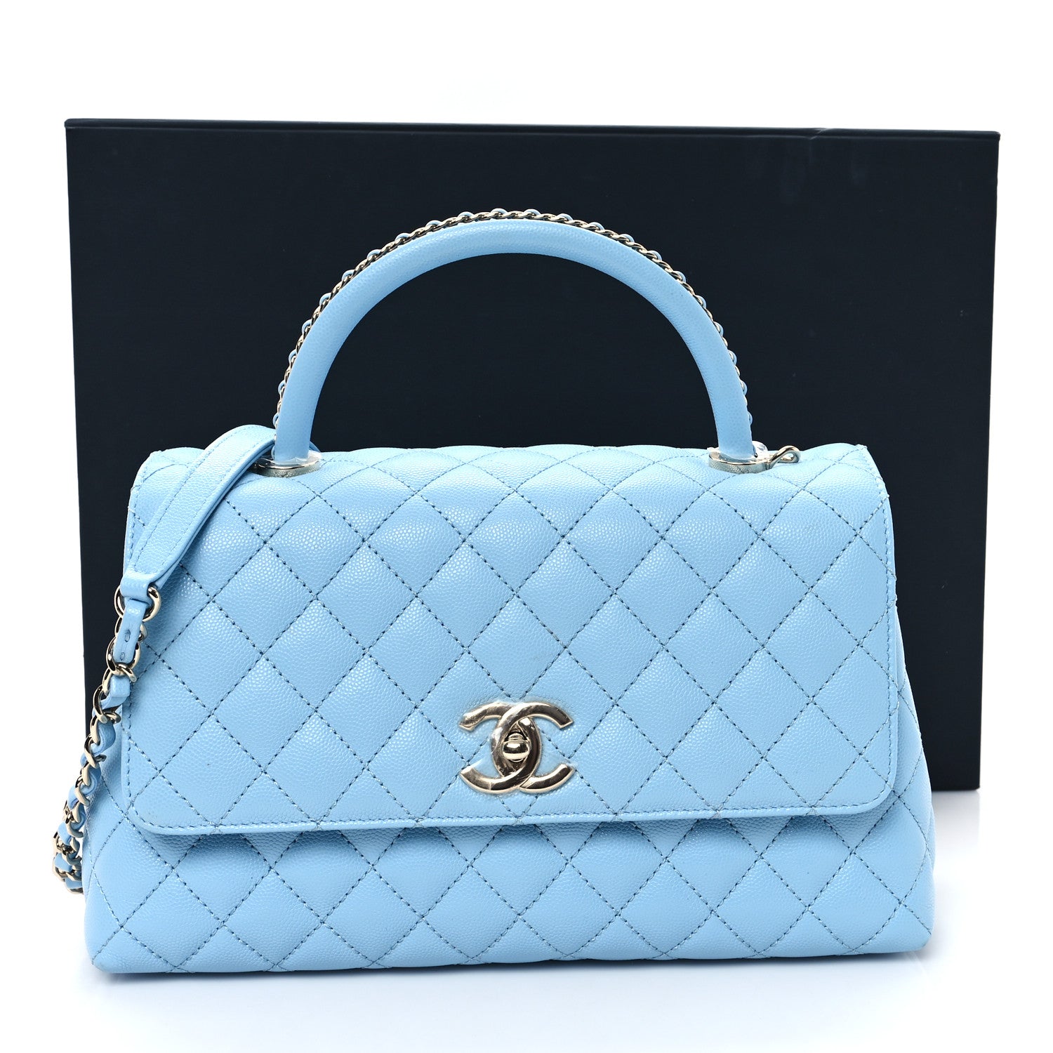 Caviar Quilted Small Coco Chain Handle Flap Blue