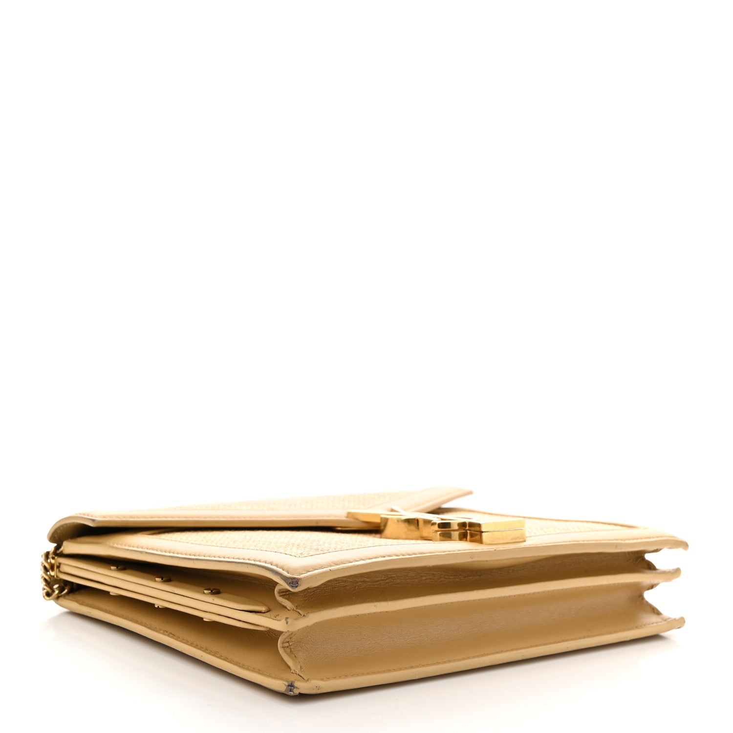 Canvas Calfskin Classic Monogram Cassandra Clasp Bag Grege Brown Gold