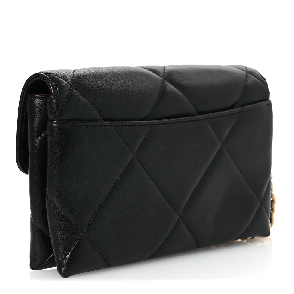 Lambskin Quilted Chanel 19 Flap Clutch Black