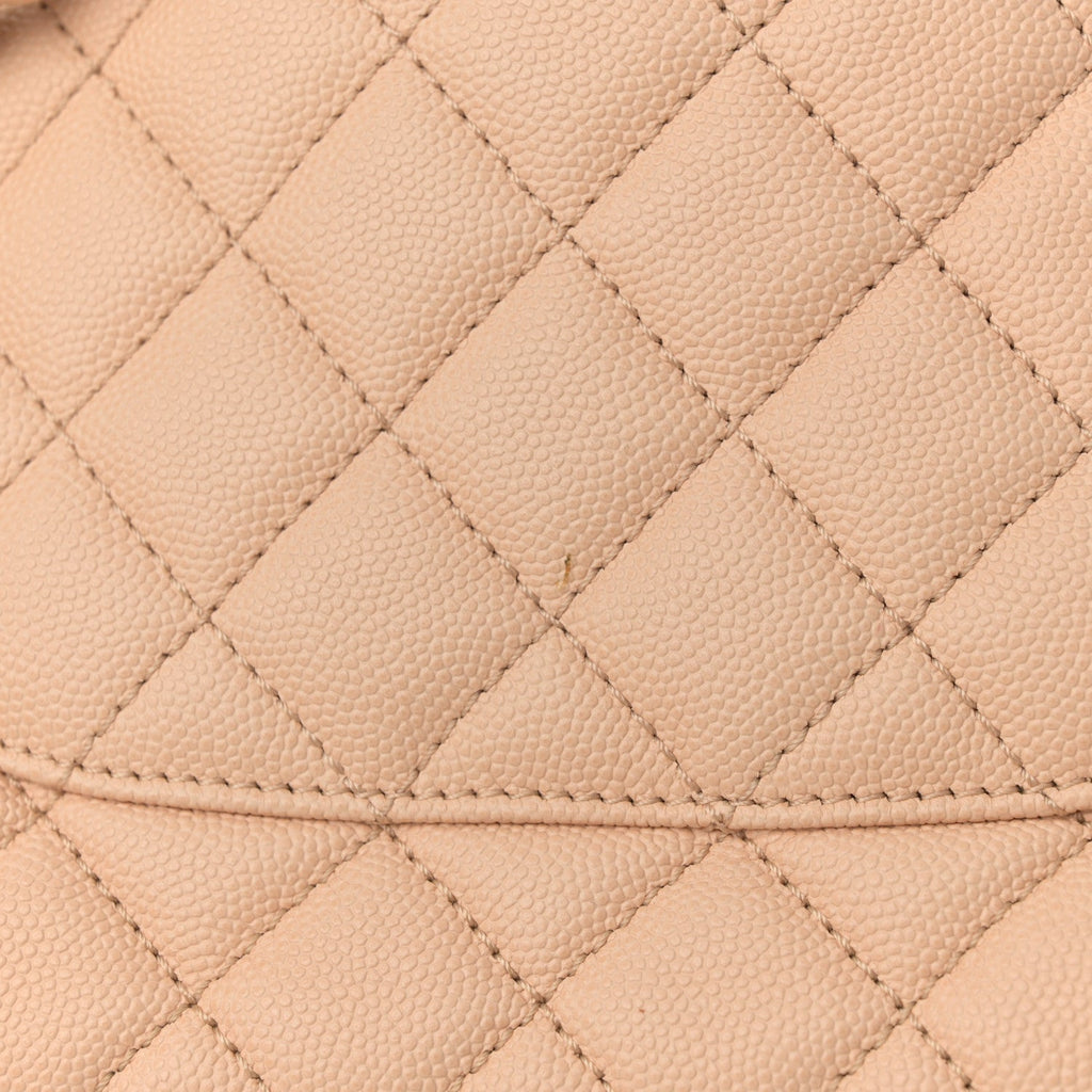 Caviar Quilted Small Coco Handle Flap Beige