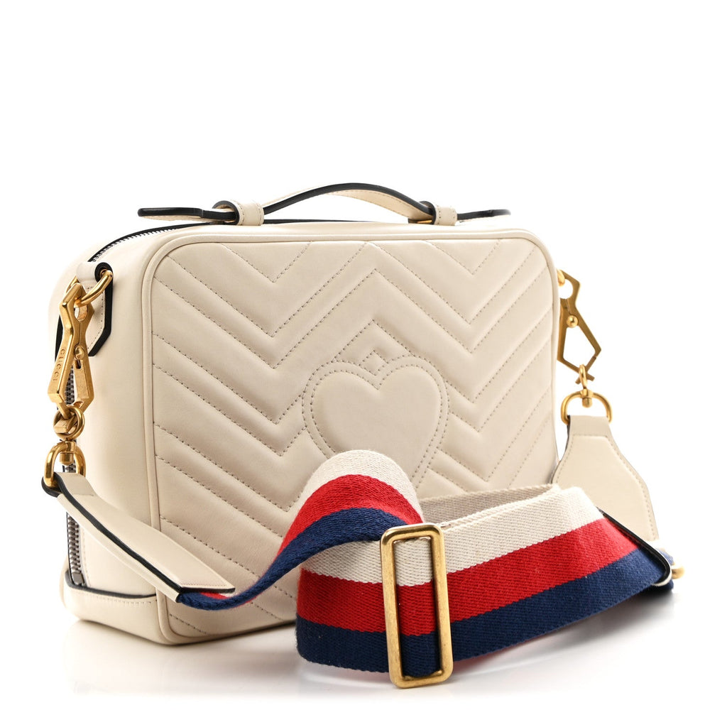 Calfskin Matelasse Sylvie Web Small GG Marmont Top Handle Shoulder Bag White