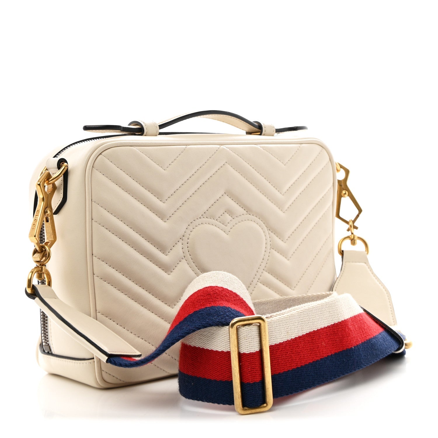 Calfskin Matelasse Sylvie Web Small GG Marmont Top Handle Shoulder Bag White