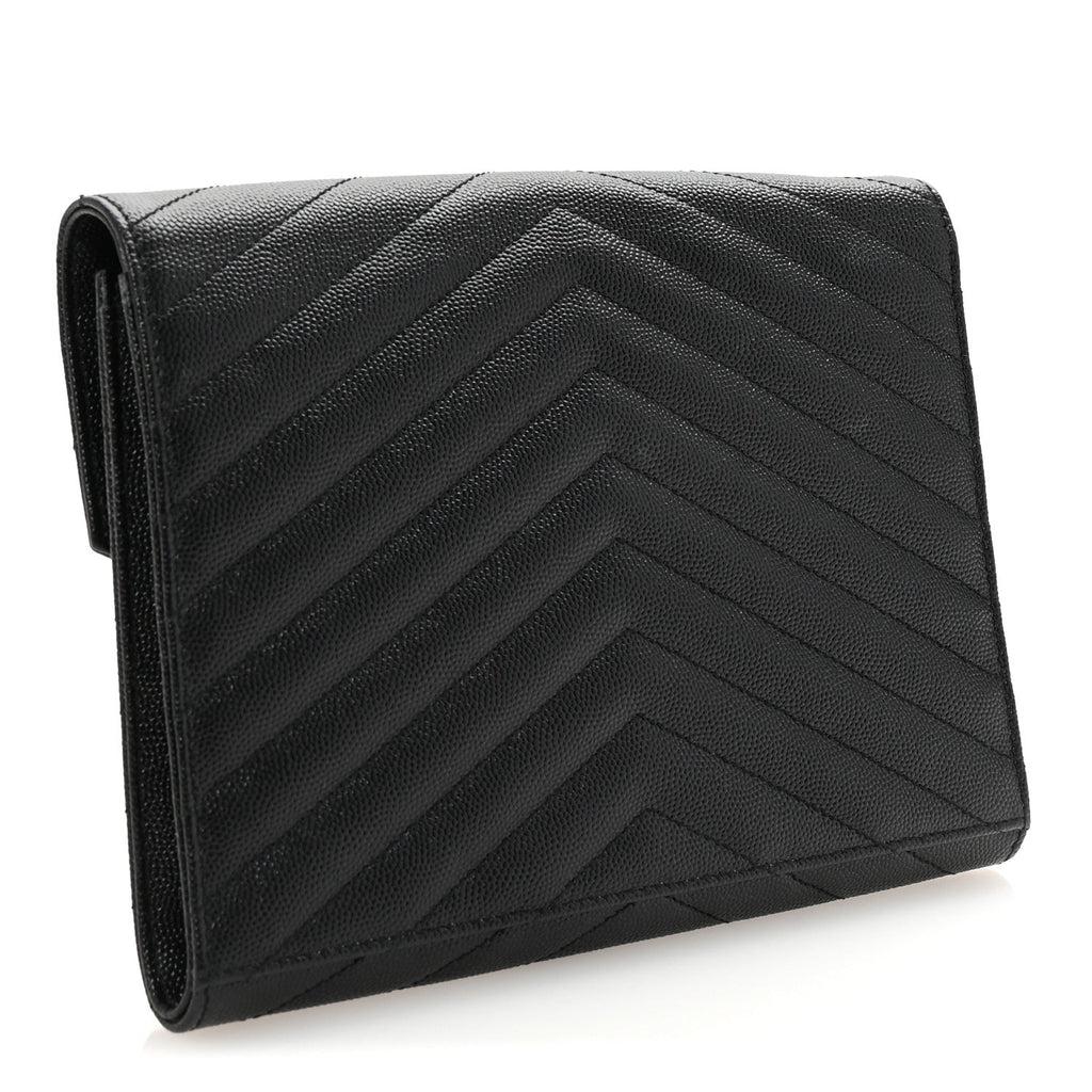 Grain De Poudre Matelasse Chevron Monogram Envelope Clutch Black
