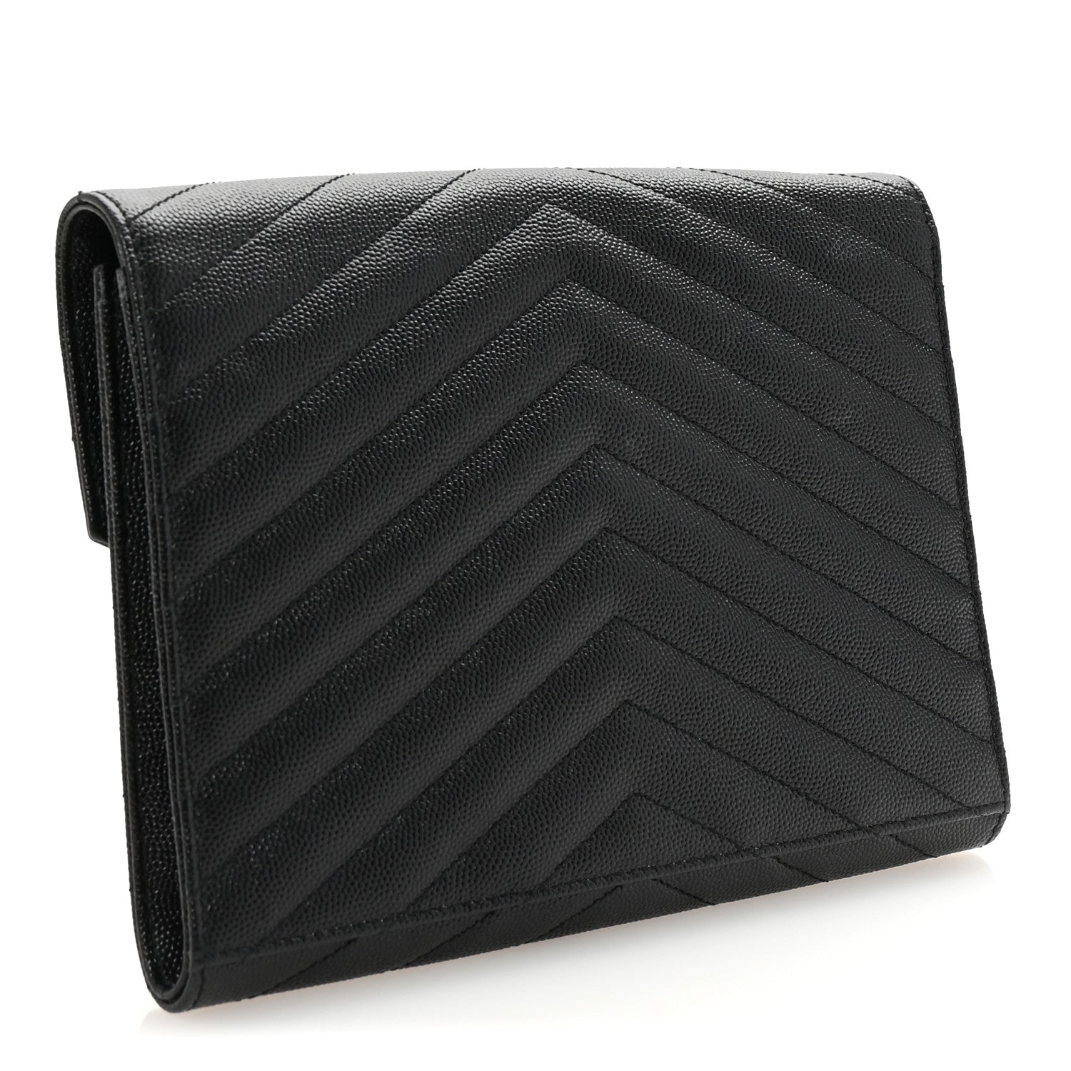 Grain De Poudre Matelasse Chevron Monogram Envelope Clutch Black