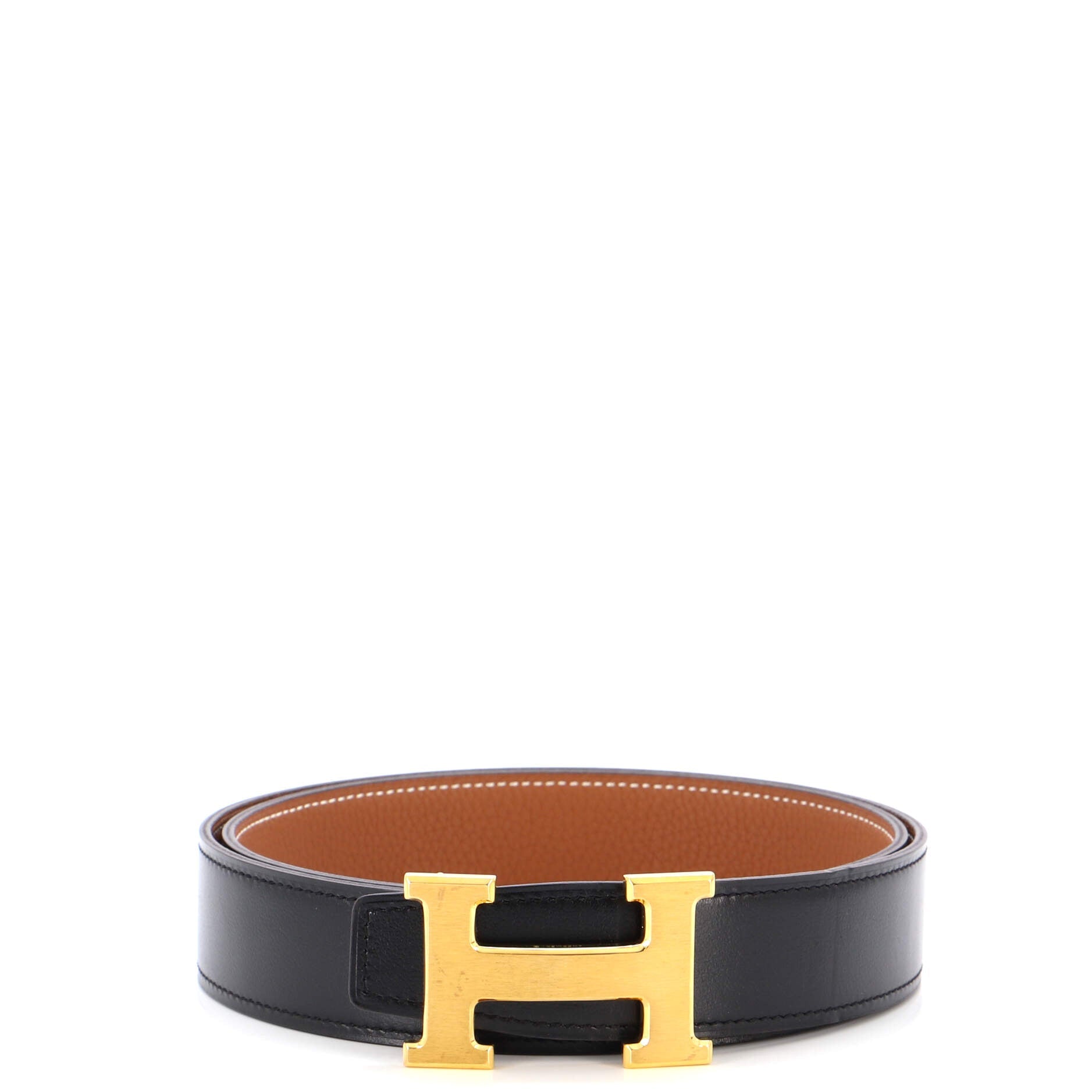 Constance Martelee H Reversible Belt Leather with Brushed Hardware Medium 90