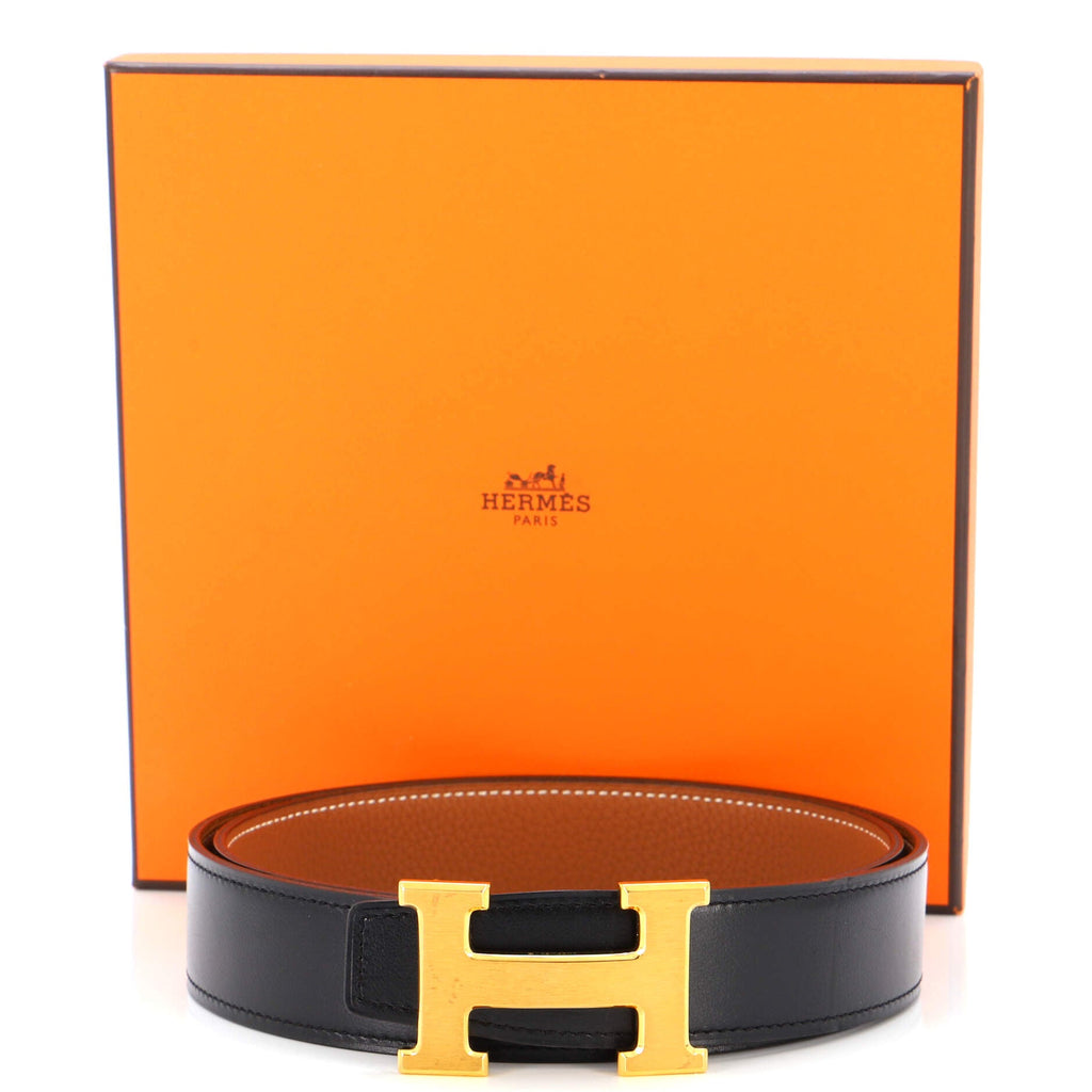 Constance Martelee H Reversible Belt Leather with Brushed Hardware Medium 90