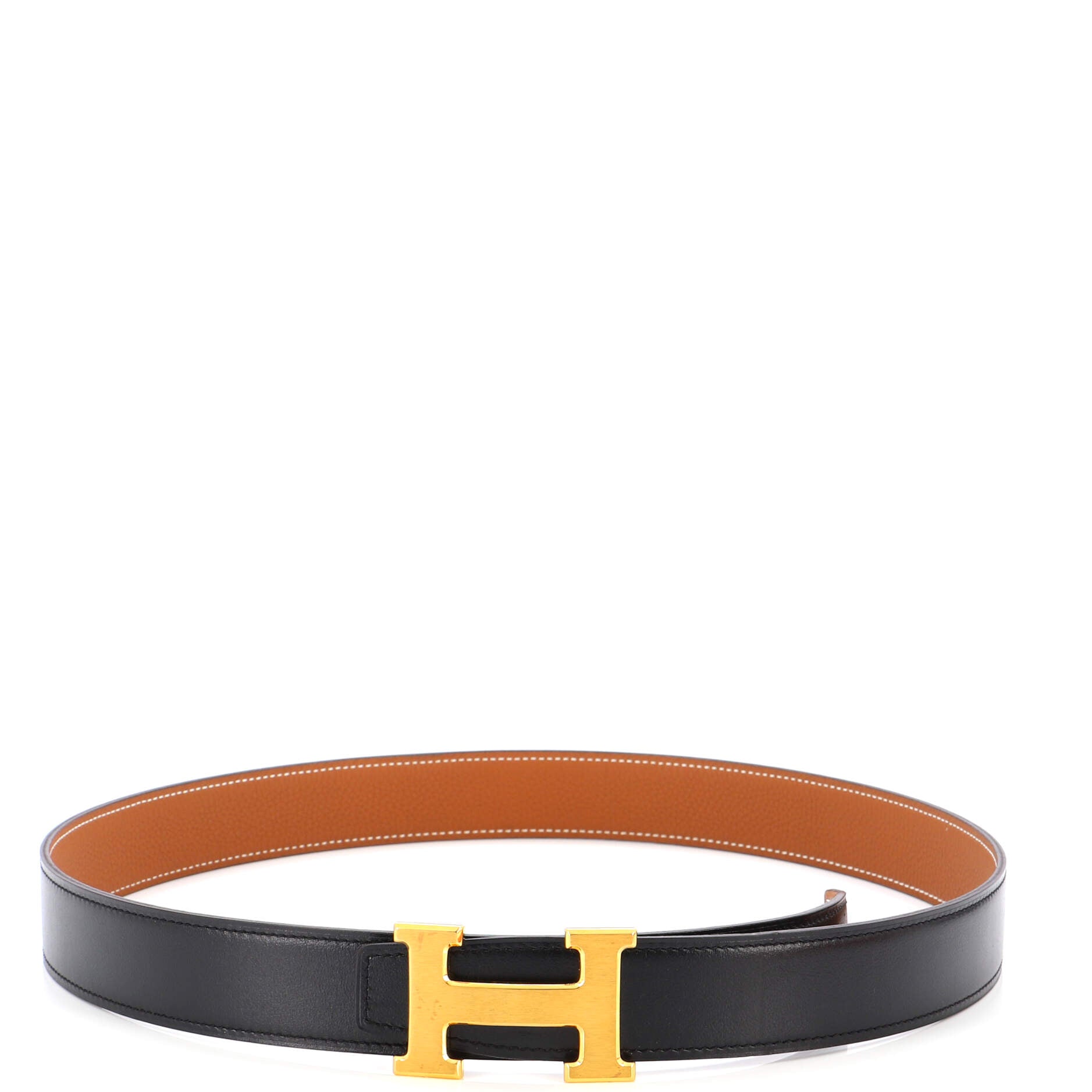 Constance Martelee H Reversible Belt Leather with Brushed Hardware Medium 90