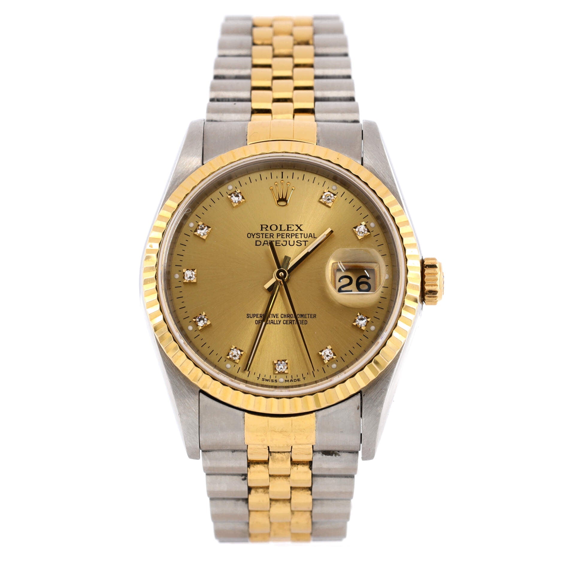 Oyster Perpetual Datejust Automatic Watch Stainless Steel and Yellow Gold with Diamond Markers 36