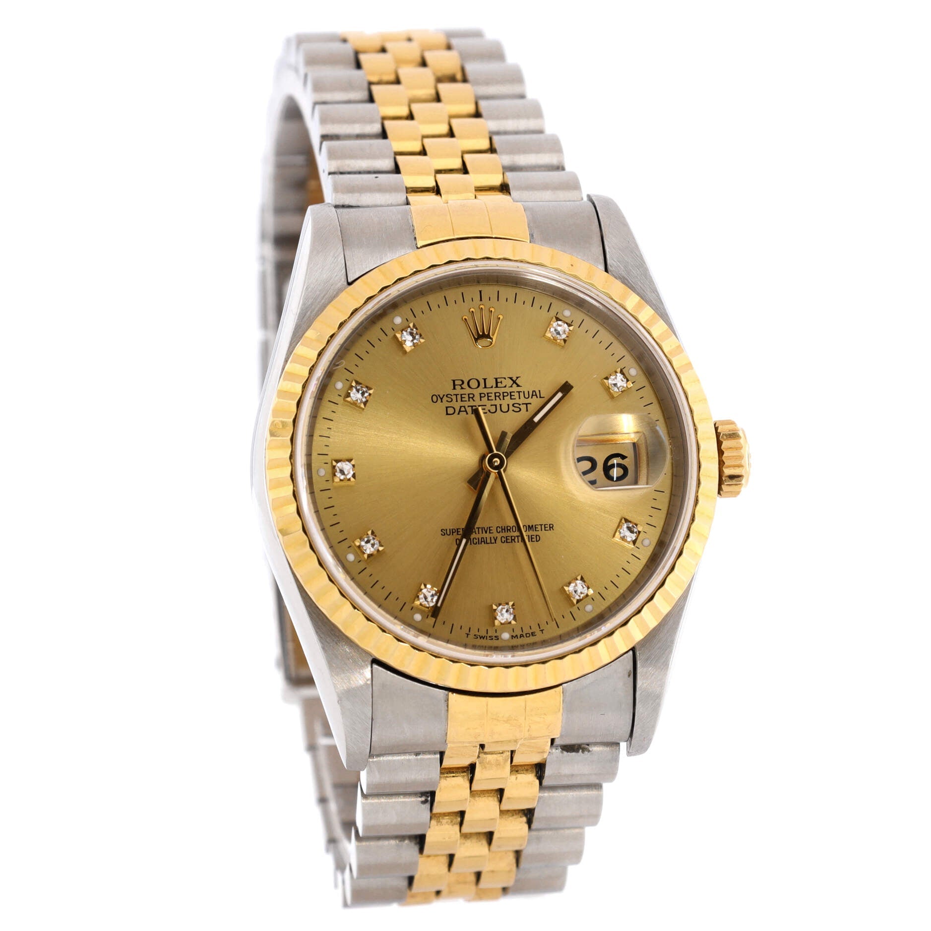 Oyster Perpetual Datejust Automatic Watch Stainless Steel and Yellow Gold with Diamond Markers 36