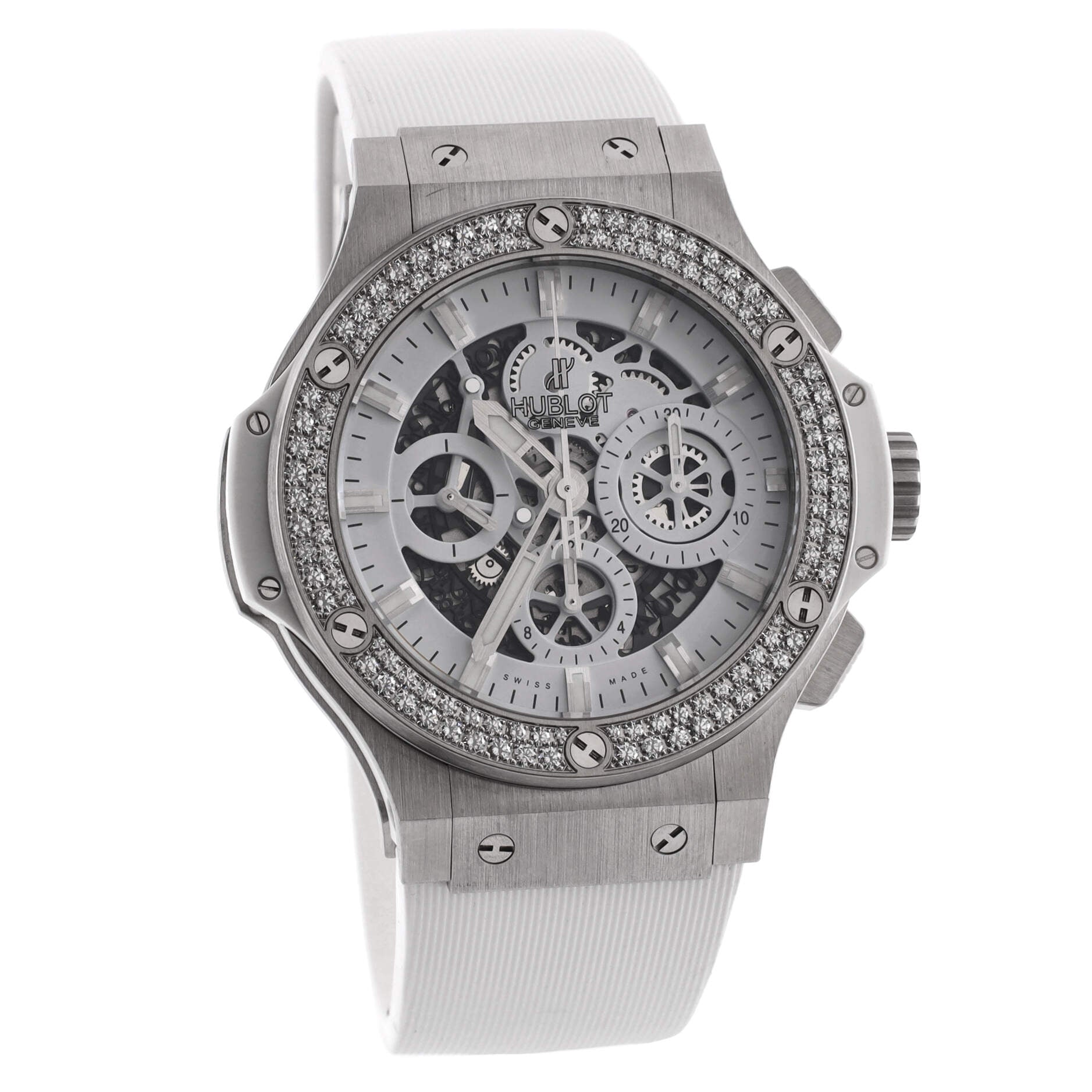 Big Bang Aero Bang Chronograph Automatic Watch Stainless Steel and Rubber with Diamond Bezel 44