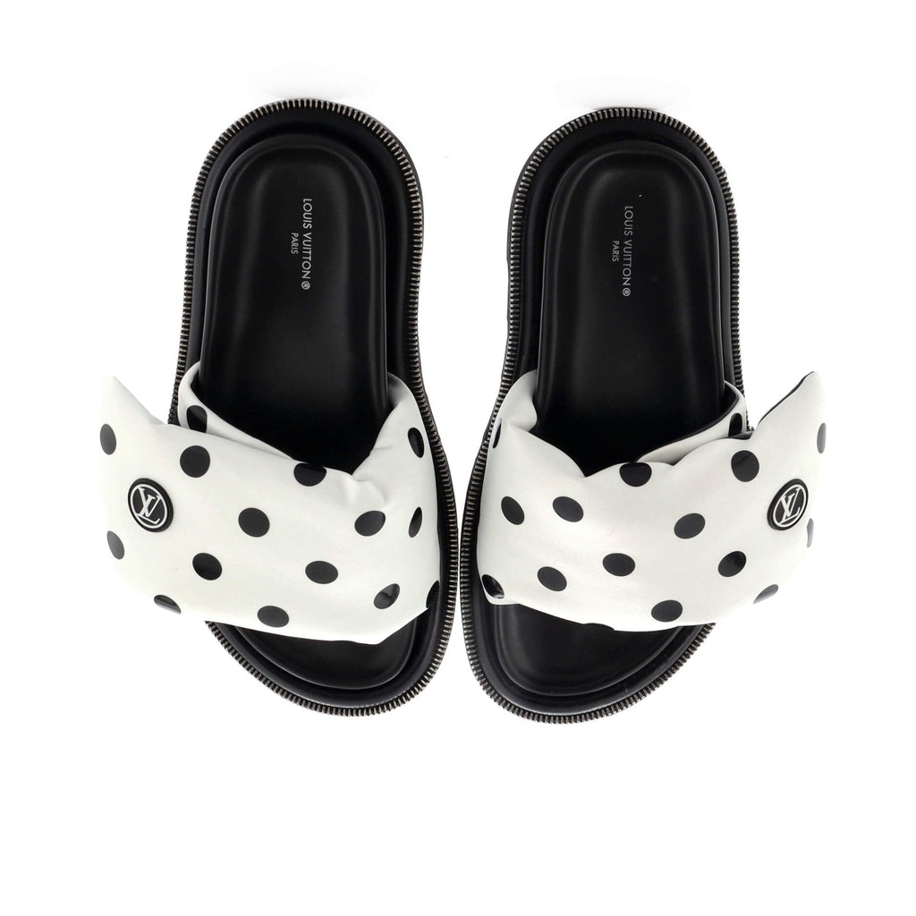 Women's Pool Pillow Comfort Mule Sandals Polka Dot Print Satin