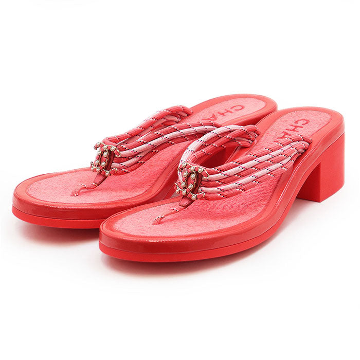 Chanel COCO Mark Mesh Patent Leather Pearl Thong Sandals