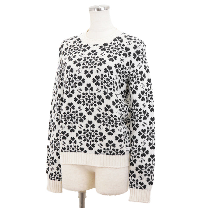 Chanel Cashmere Sweater, Heart Clover Pattern, Round Neck, Size 36
