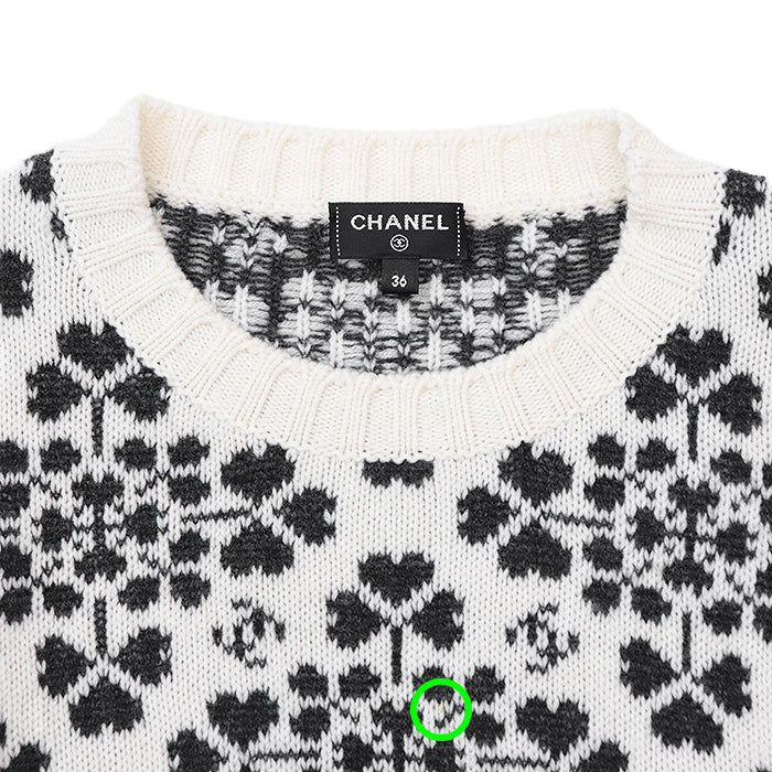Chanel Cashmere Sweater, Heart Clover Pattern, Round Neck, Size 36