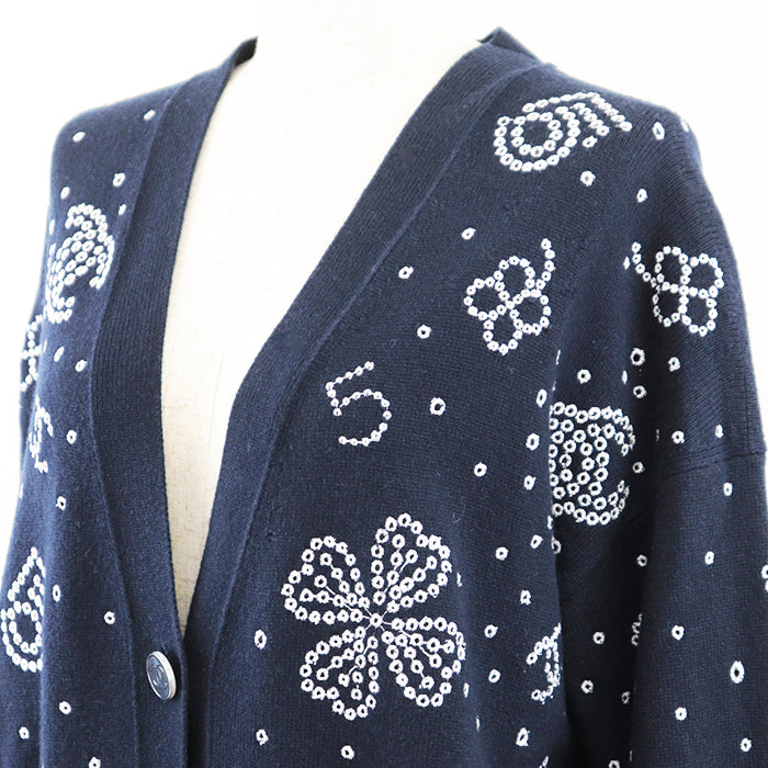 Chanel Knit igan P74636 Navy White