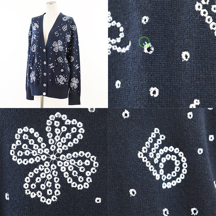 Chanel Knit igan P74636 Navy White