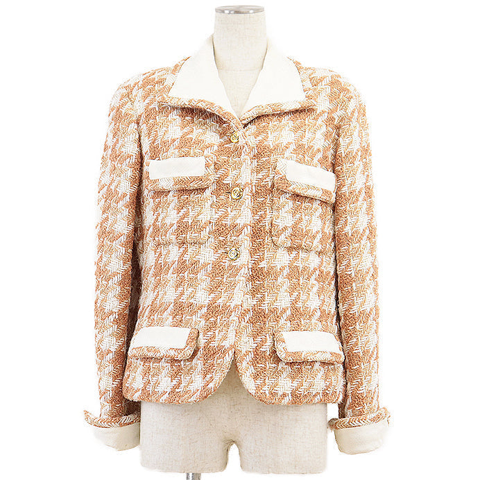 Chanel Tweed Houndstooth Wool Blend Jacket