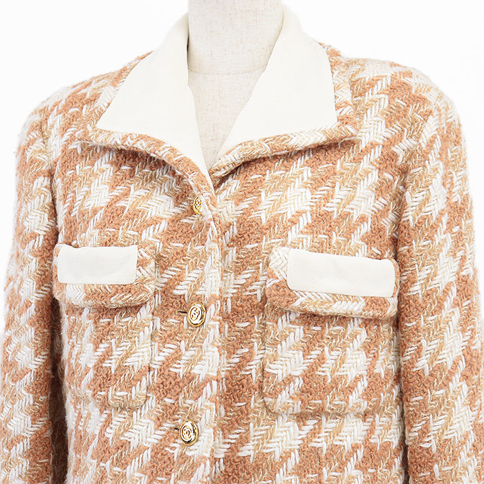 Chanel Tweed Houndstooth Wool Blend Jacket