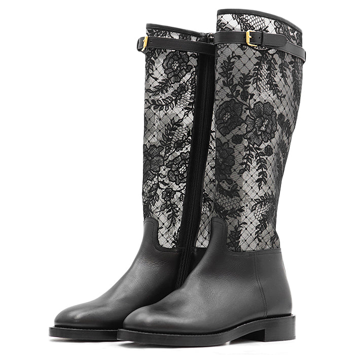 Christian Dior Leather Embroidered Long Boots