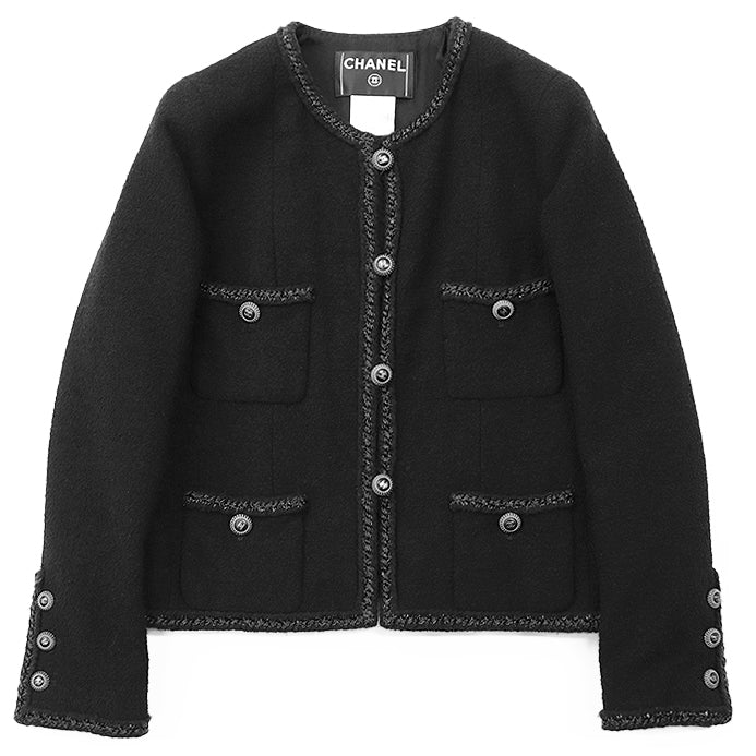Chanel Little Black Tweed Wool Blend Jacket
