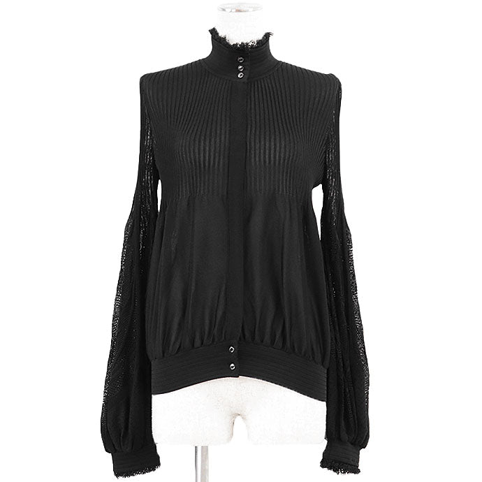 Chanel P29729 Knit Lace Combination Stand Collar igan