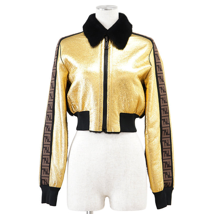 Fendi FF Logo ROMA Embroidery Lamb Leather Jacket