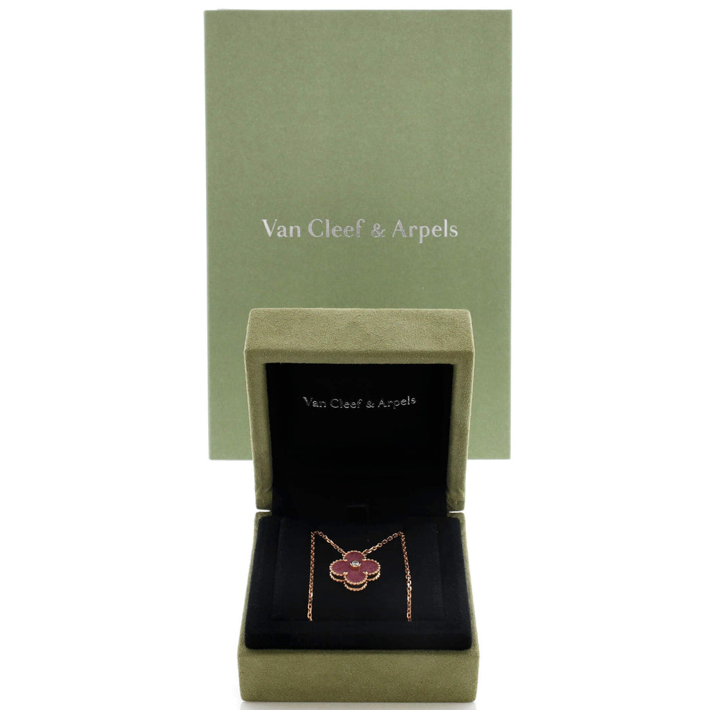 Vintage Alhambra Pendant Necklace 18K Rose Gold and Rhodonite with Diamond