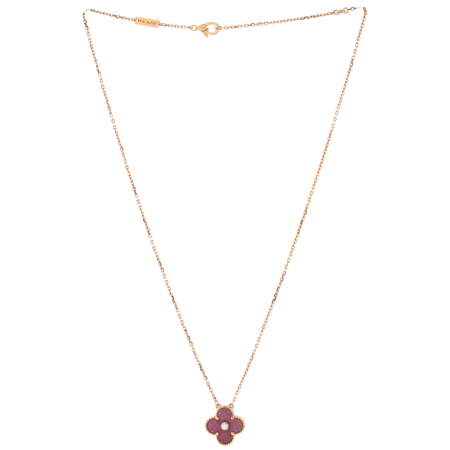 Vintage Alhambra Pendant Necklace 18K Rose Gold and Rhodonite with Diamond