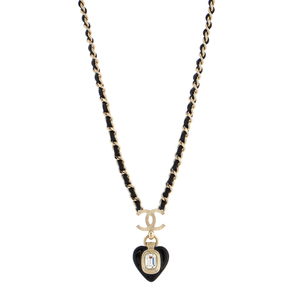CC Heart Drop Pendant Necklace Metal with Leather and Crystal