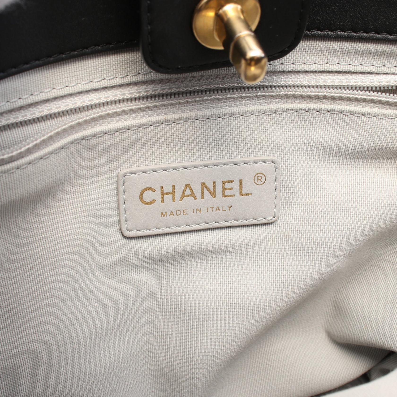 Chanel Coco Mark Fabric Leather Tote Bag