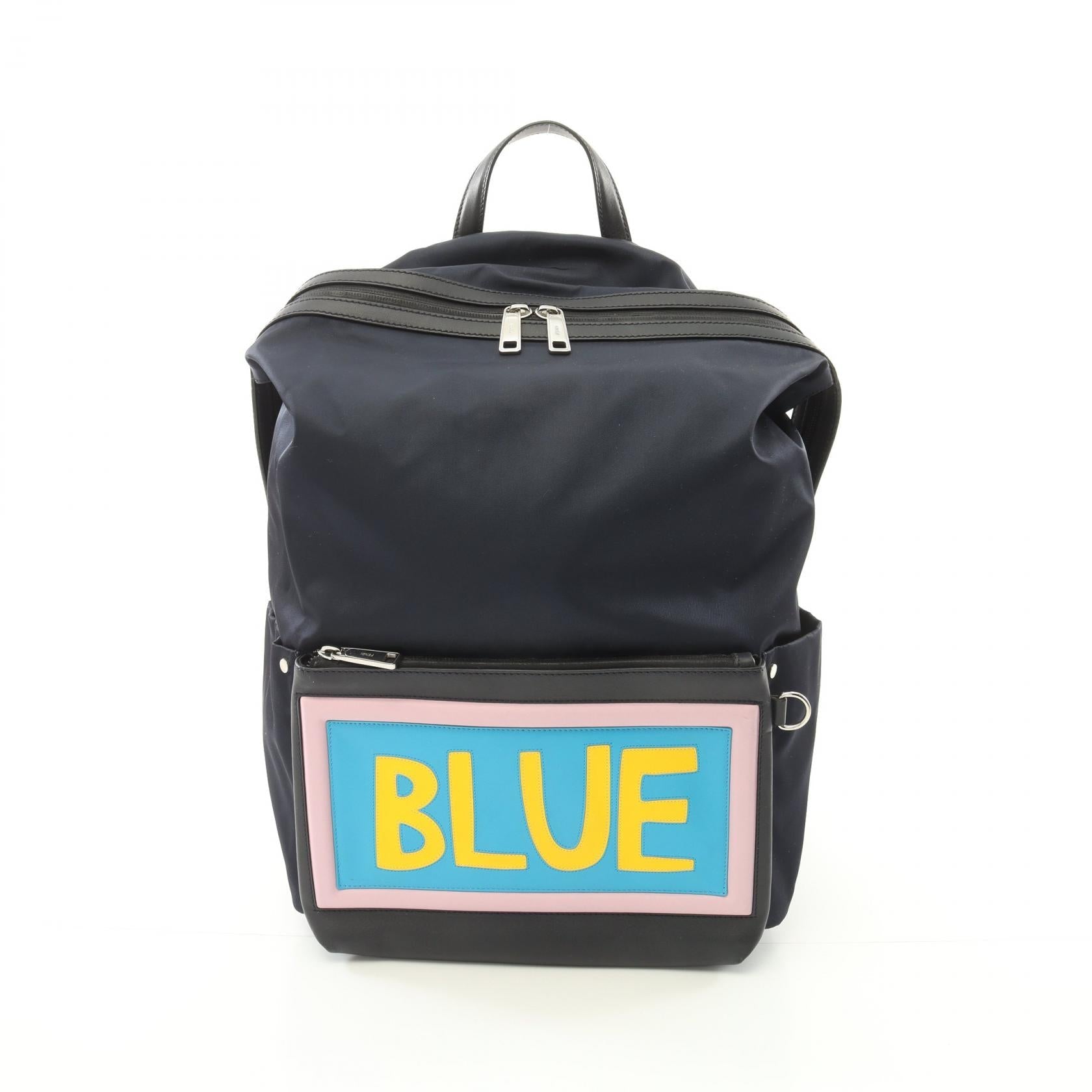 Fendi Vocabulary BLUE Nylon Leather Backpack