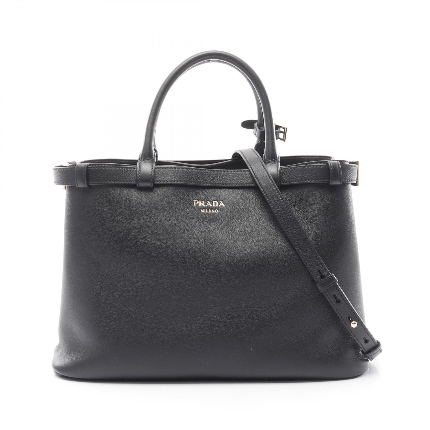 Prada Buckle Double Belt Leather Handbag