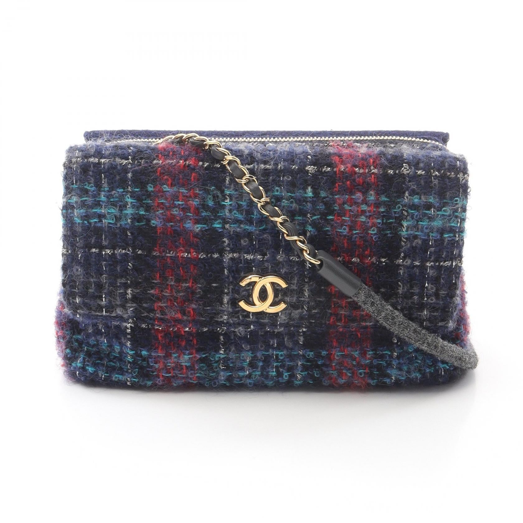 Chanel W Flap Leather Fabric Shoulder Bag