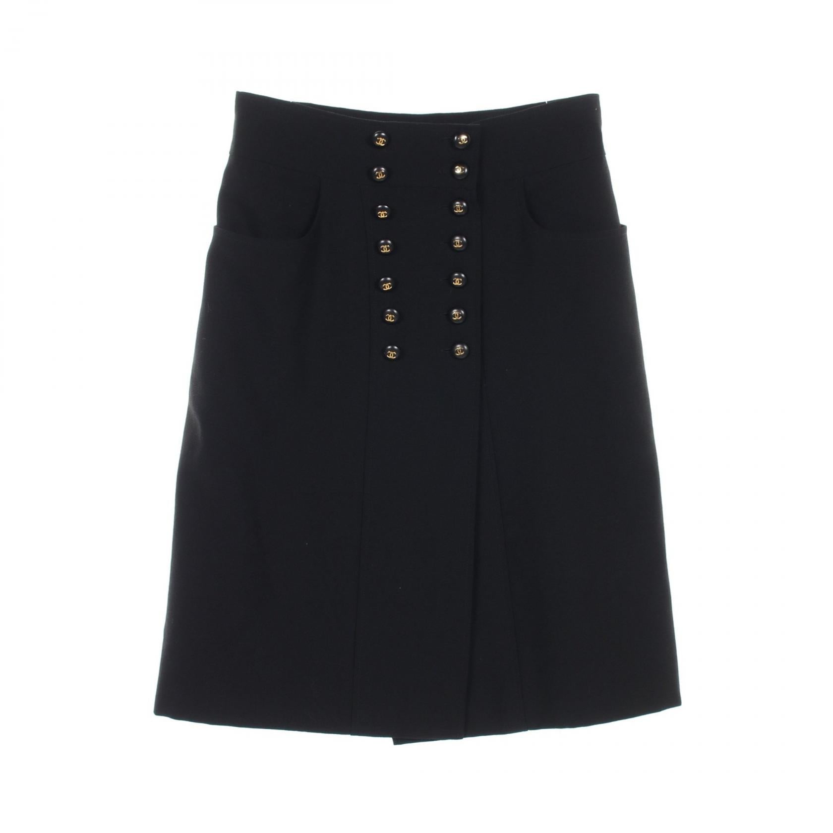Chanel Coco Mark Button Wool Skirt