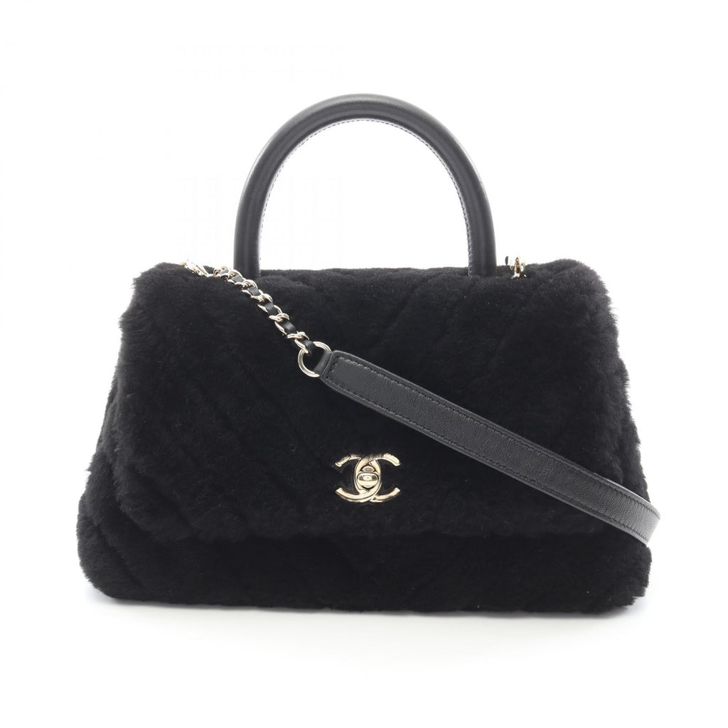 Chanel Coco Handle Flap Shevron V Stitch Fur Handbag