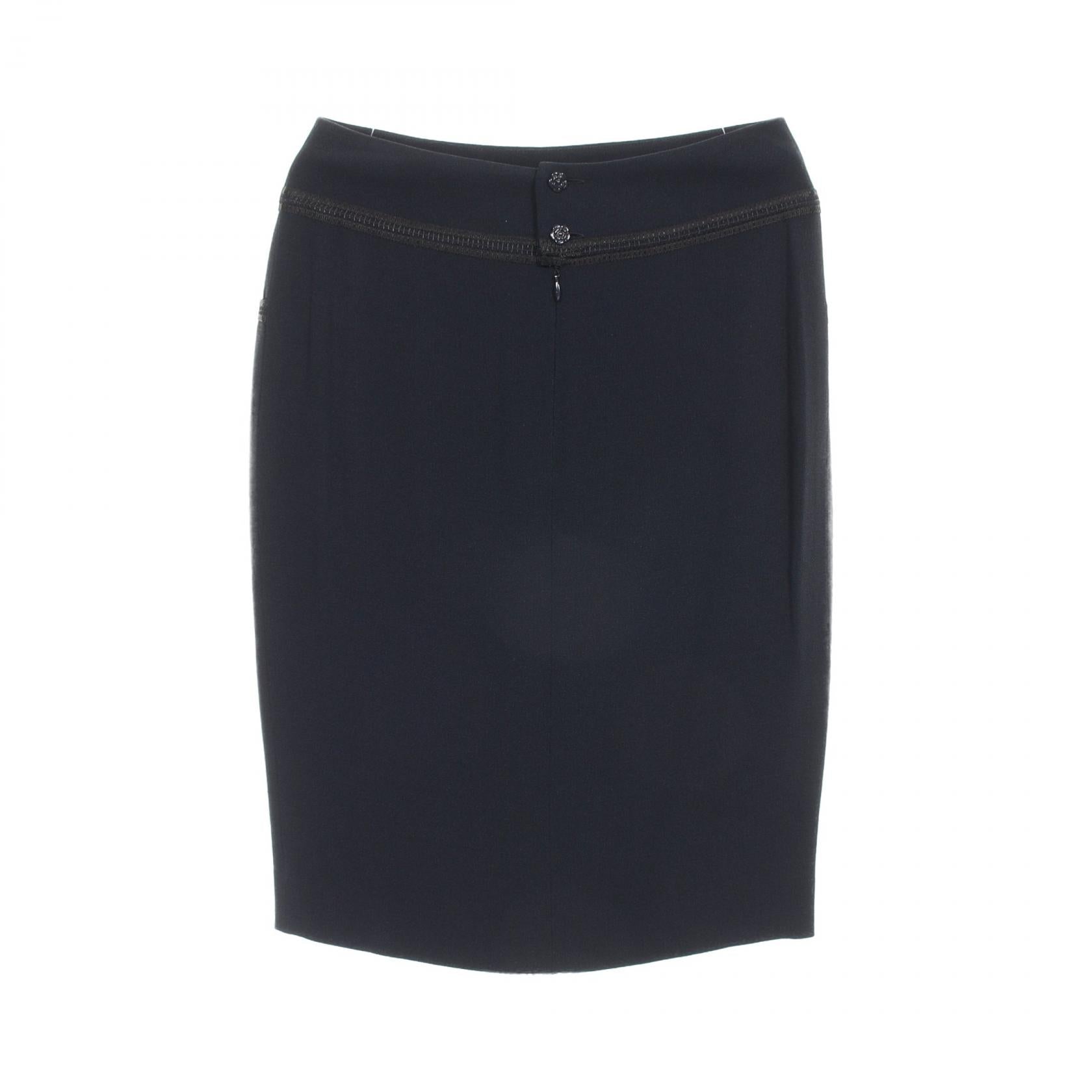 Chanel Camelia Button Rayon Acetate Skirt