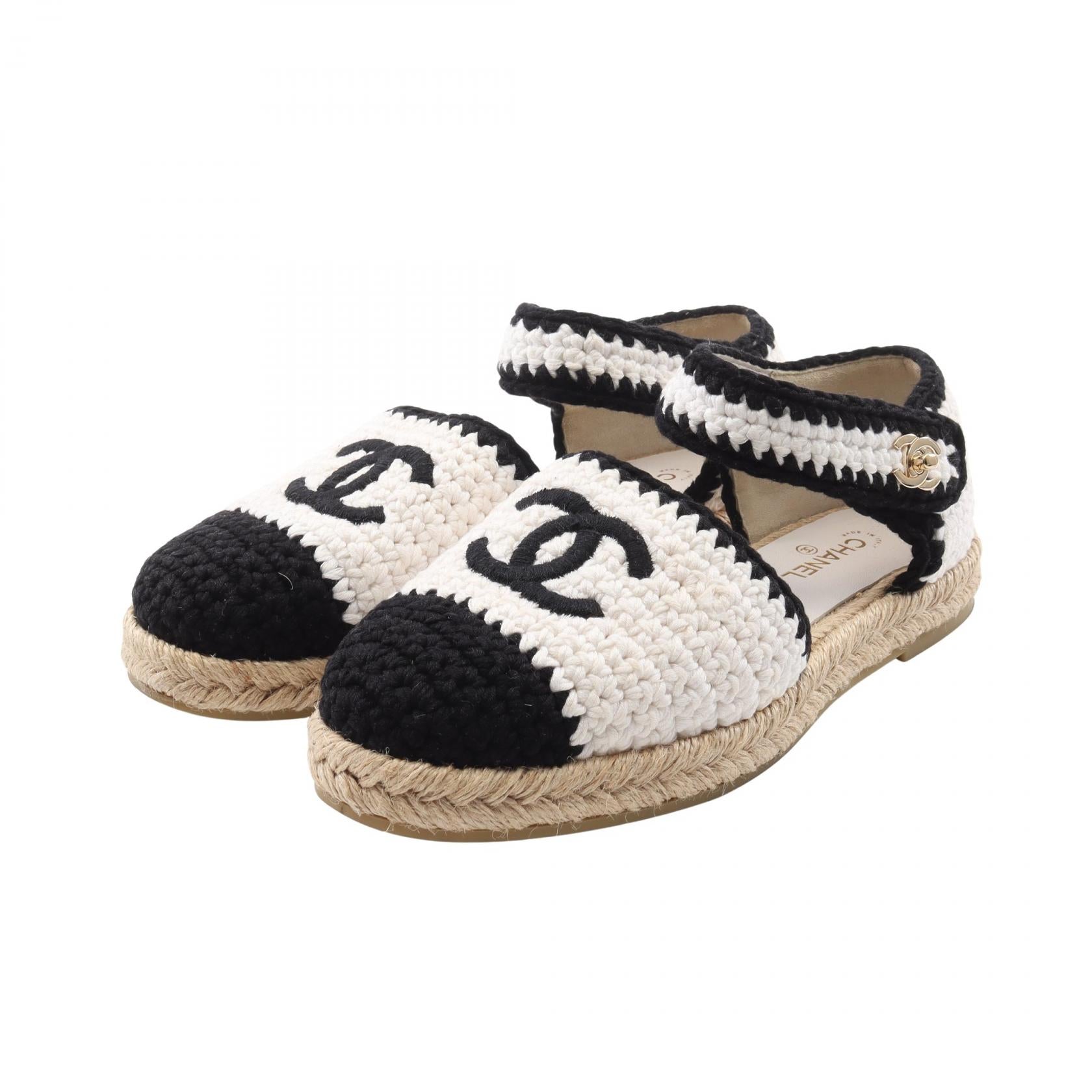 Chanel Coco Mark Leather Fabric Sandals