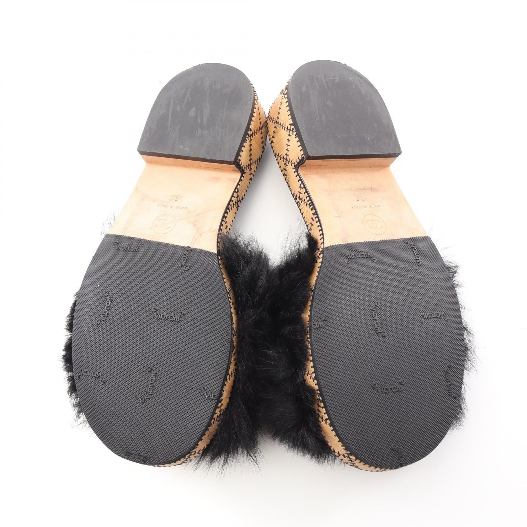 Chanel Coco Mark Leather Fur Sandals