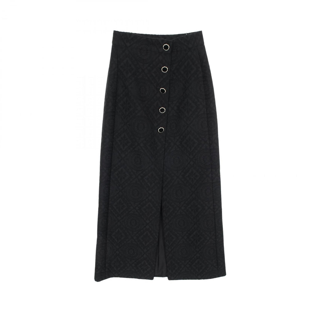 Chanel Coco Mark Embroidery Wool Silk Skirt