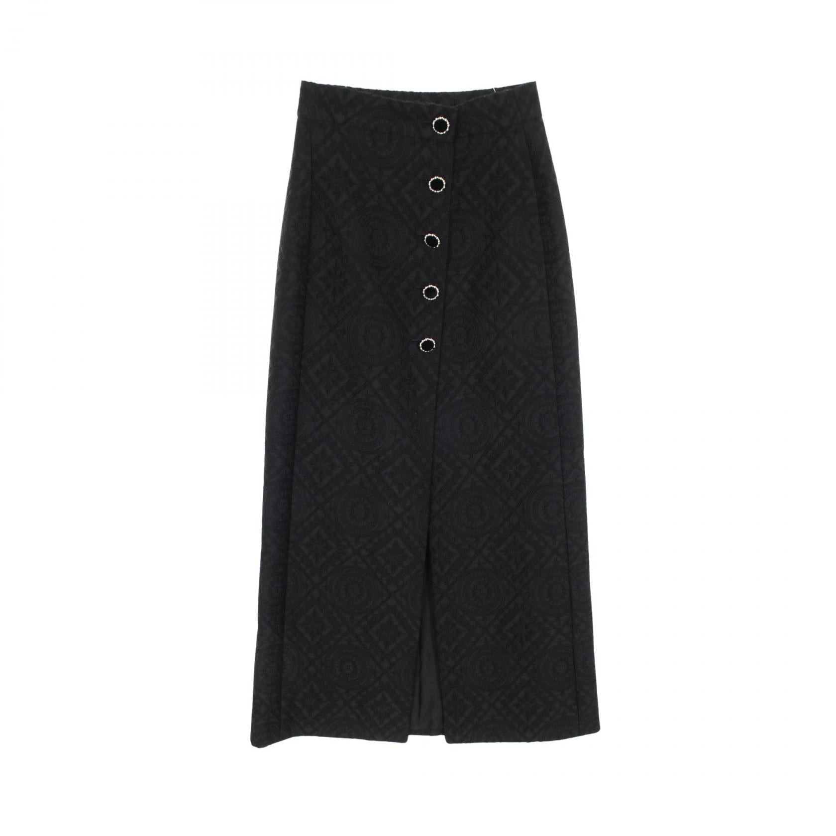 Chanel Coco Mark Embroidery Wool Silk Skirt